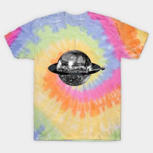 Spinning Silver Discoball Record Planet T-Shirt